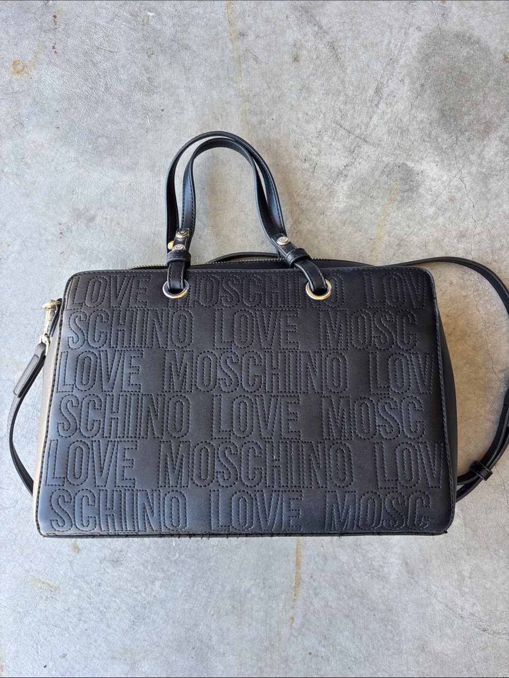 Love Moschino Black Embossed Logo Satchel Crossbody Bag Y2K Designer Glam - Picture 2 of 9